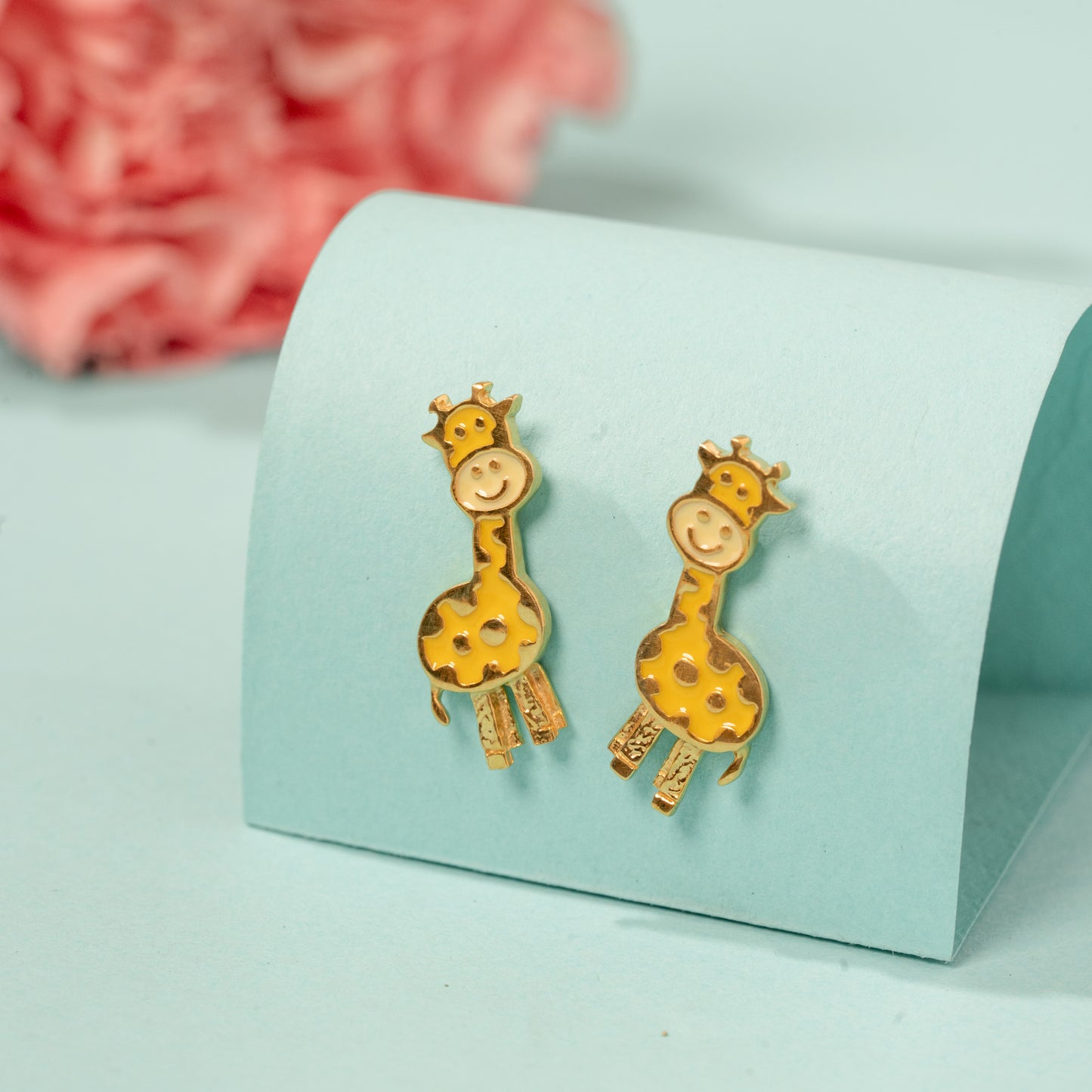 Yellow Giraffe Earrings in 925 Silver
