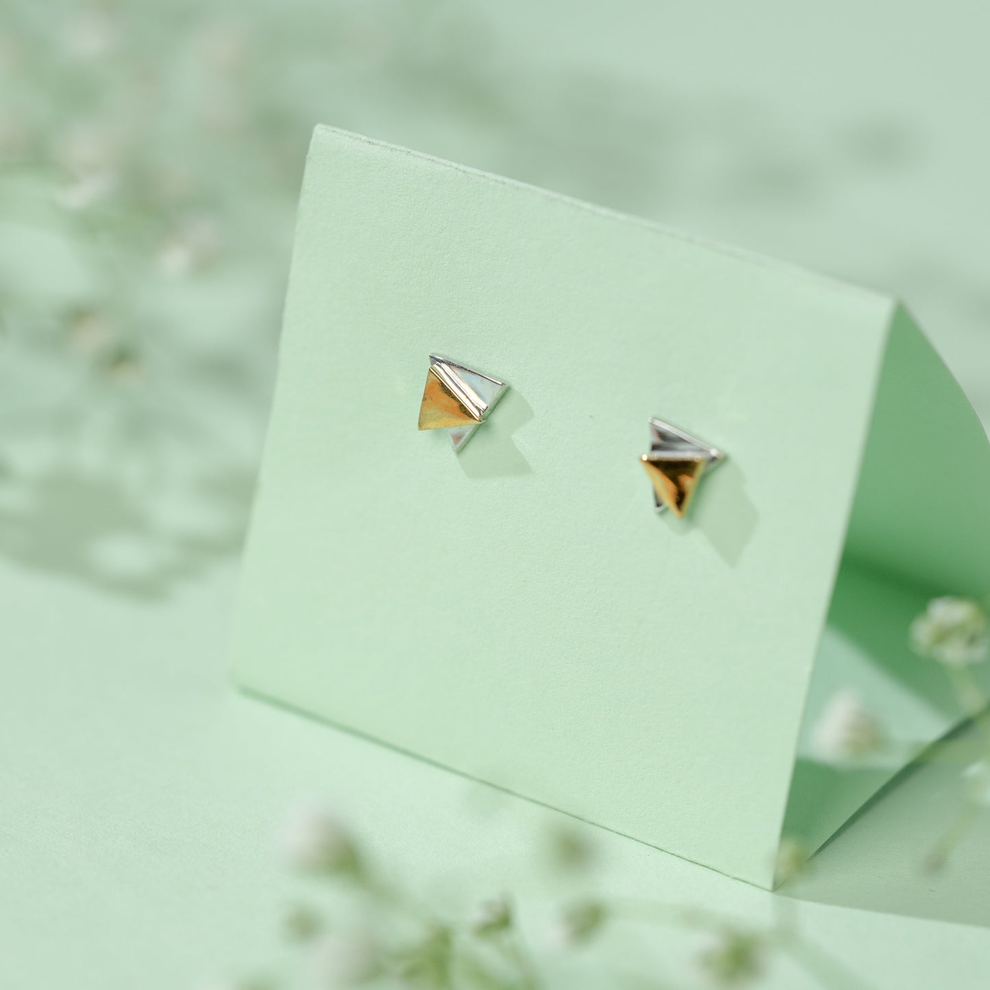 TwinTri Dual Tone Earrings in 925 Silver
