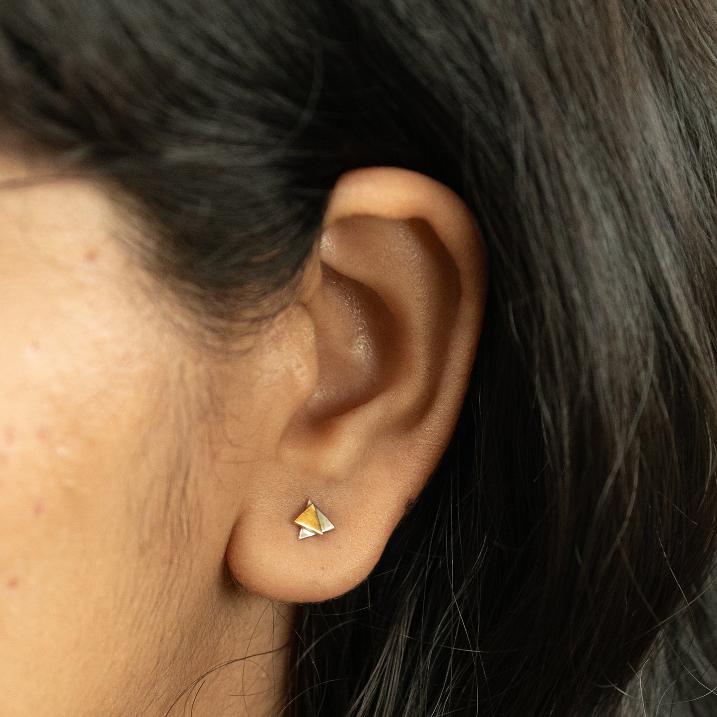 TwinTri Dual Tone Earrings in 925 Silver