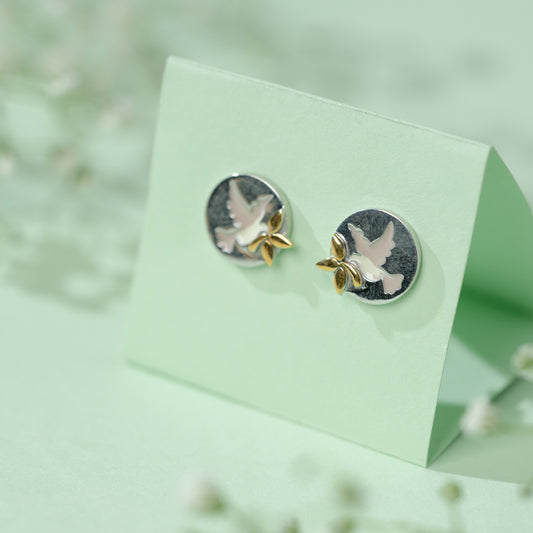 Dove Dual Tone Earrings in 925 Silver