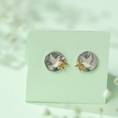 Dove Dual Tone Earrings in 925 Silver