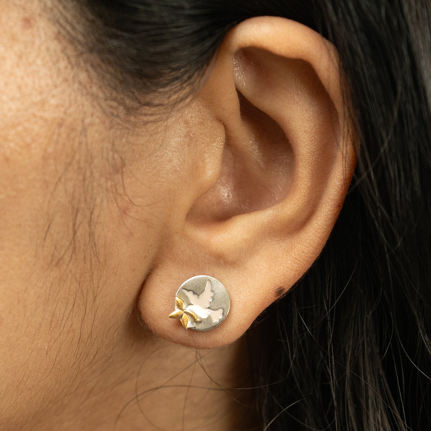 Dove Dual Tone Earrings in 925 Silver