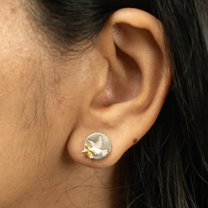 Dove Dual Tone Earrings in 925 Silver
