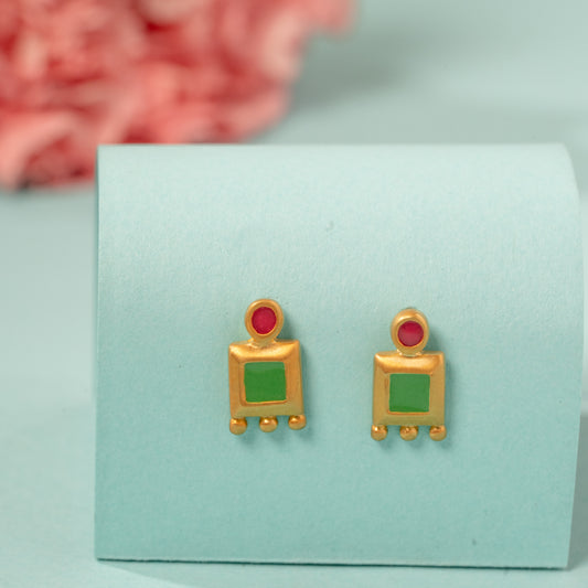 Traditional Red & Green Enamel earrings in 925 Silver