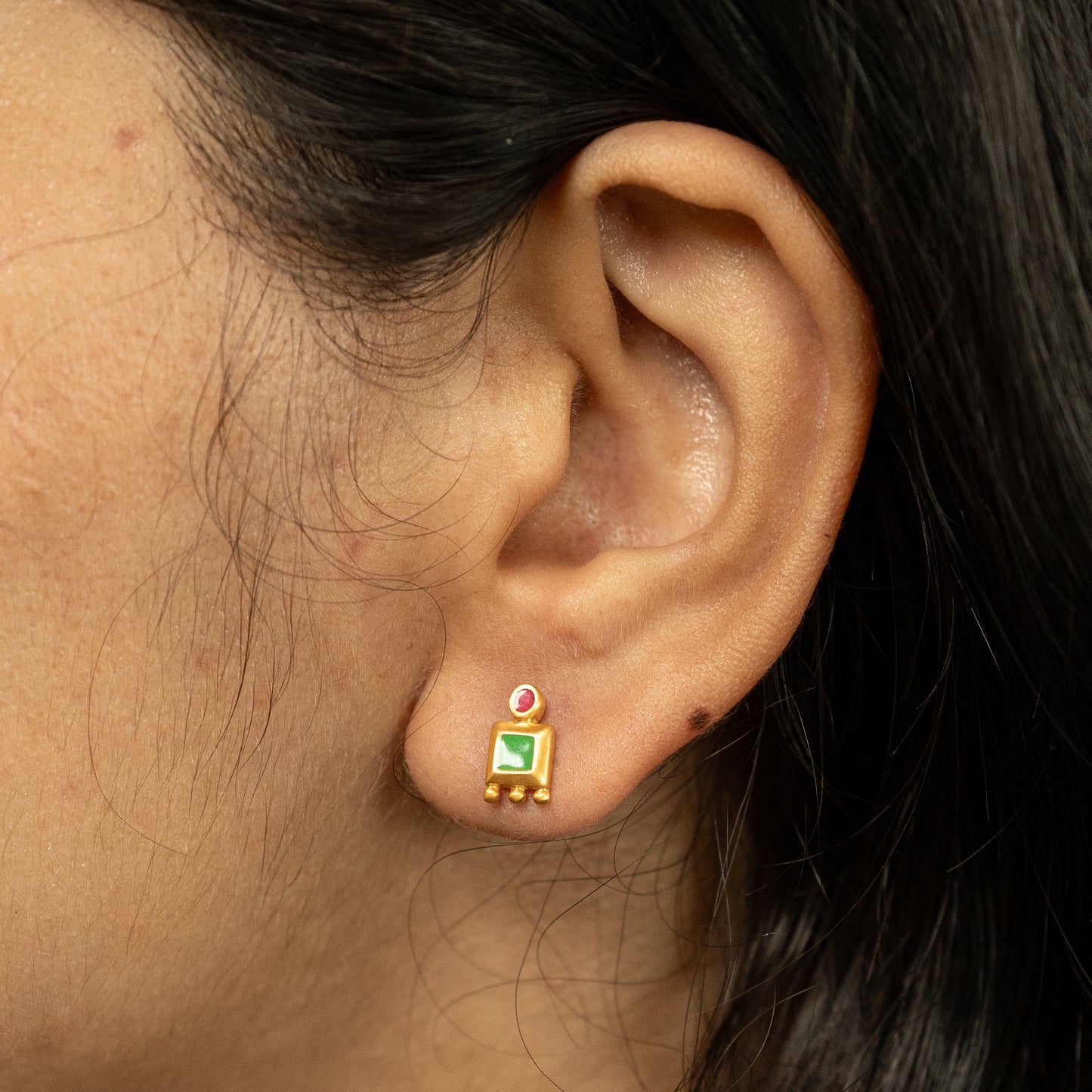 Traditional Red & Green Enamel earrings in 925 Silver
