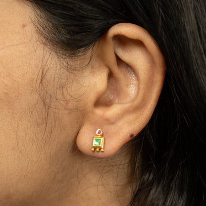 Traditional Red & Green Enamel earrings in 925 Silver
