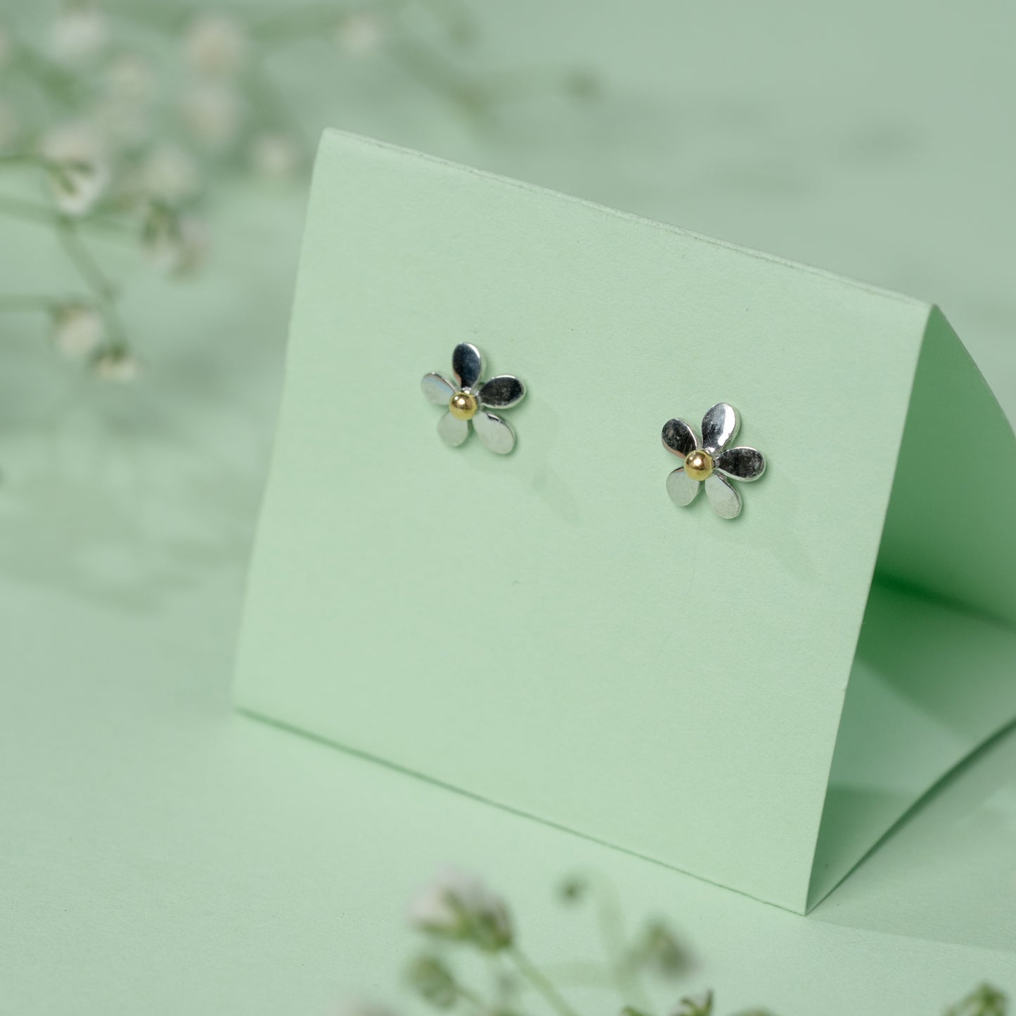 Dual Tone Flower Earrings in 925 Silver