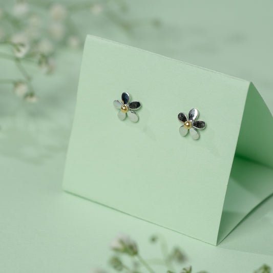 Dual Tone Flower Earrings in 925 Silver
