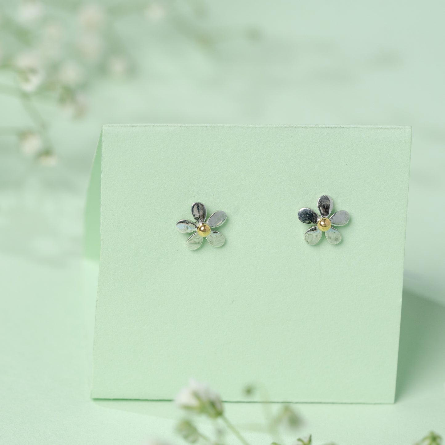 Dual Tone Flower Earrings in 925 Silver