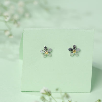 Dual Tone Flower Earrings in 925 Silver
