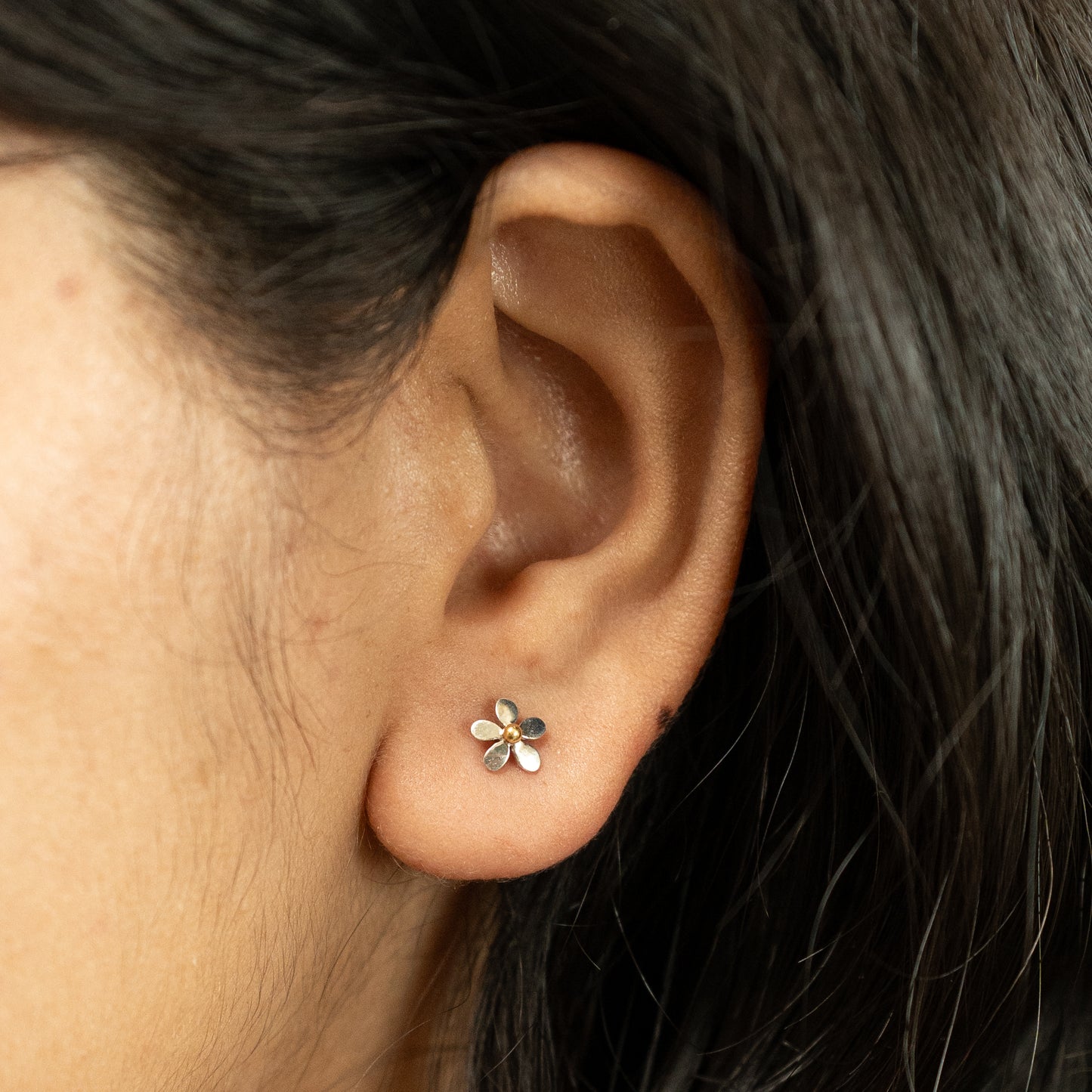 Dual Tone Flower Earrings in 925 Silver