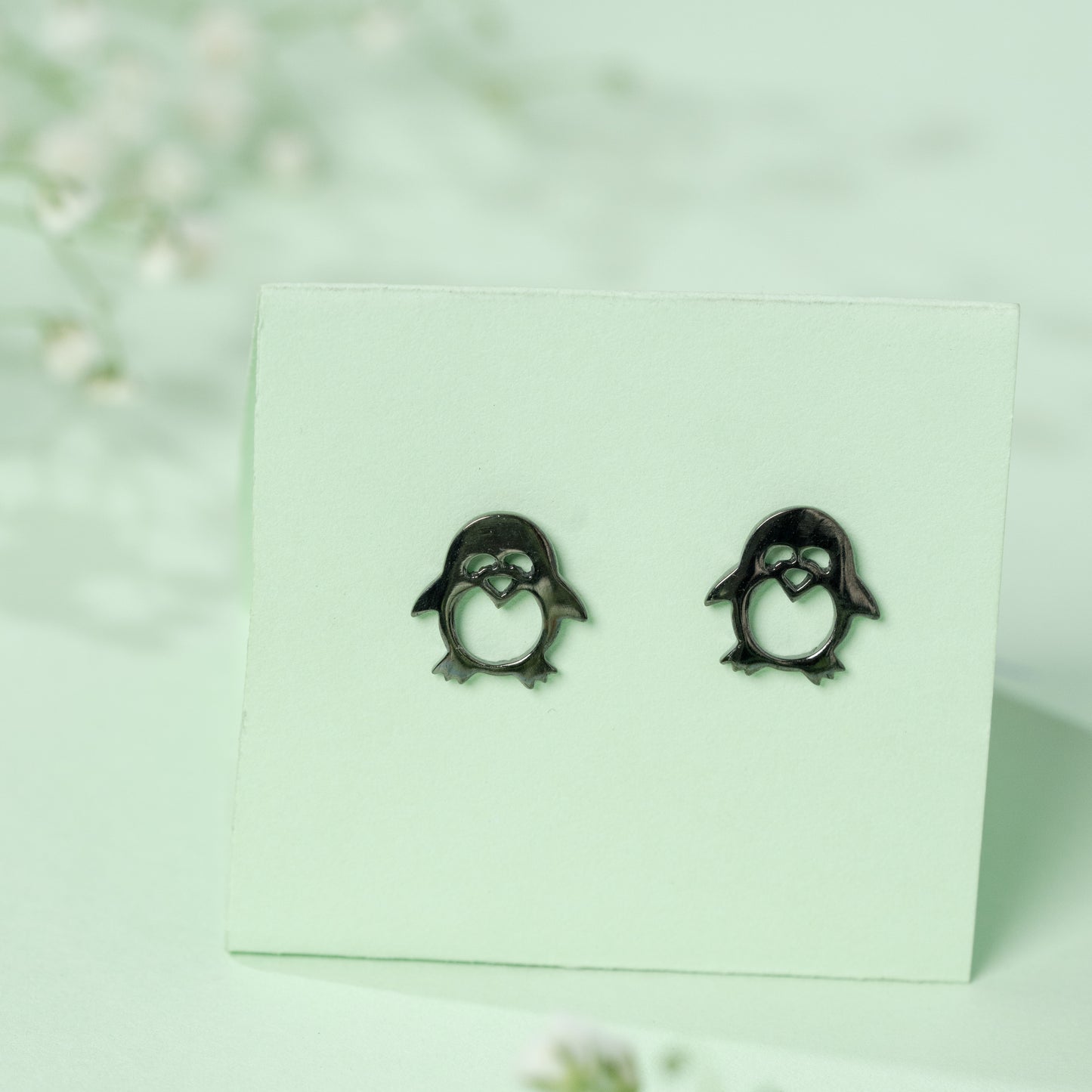 Oxidised Penguin Earrings in 925 Silver