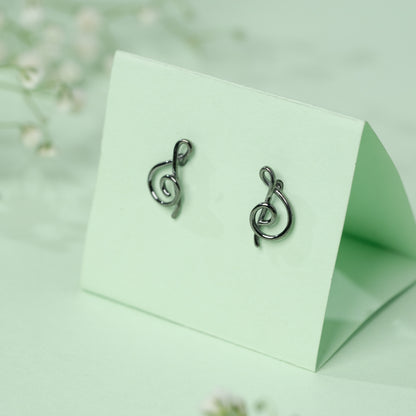 Oxidised G Clef Earrings in 925 Silver