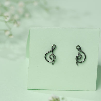 Oxidised G Clef Earrings in 925 Silver