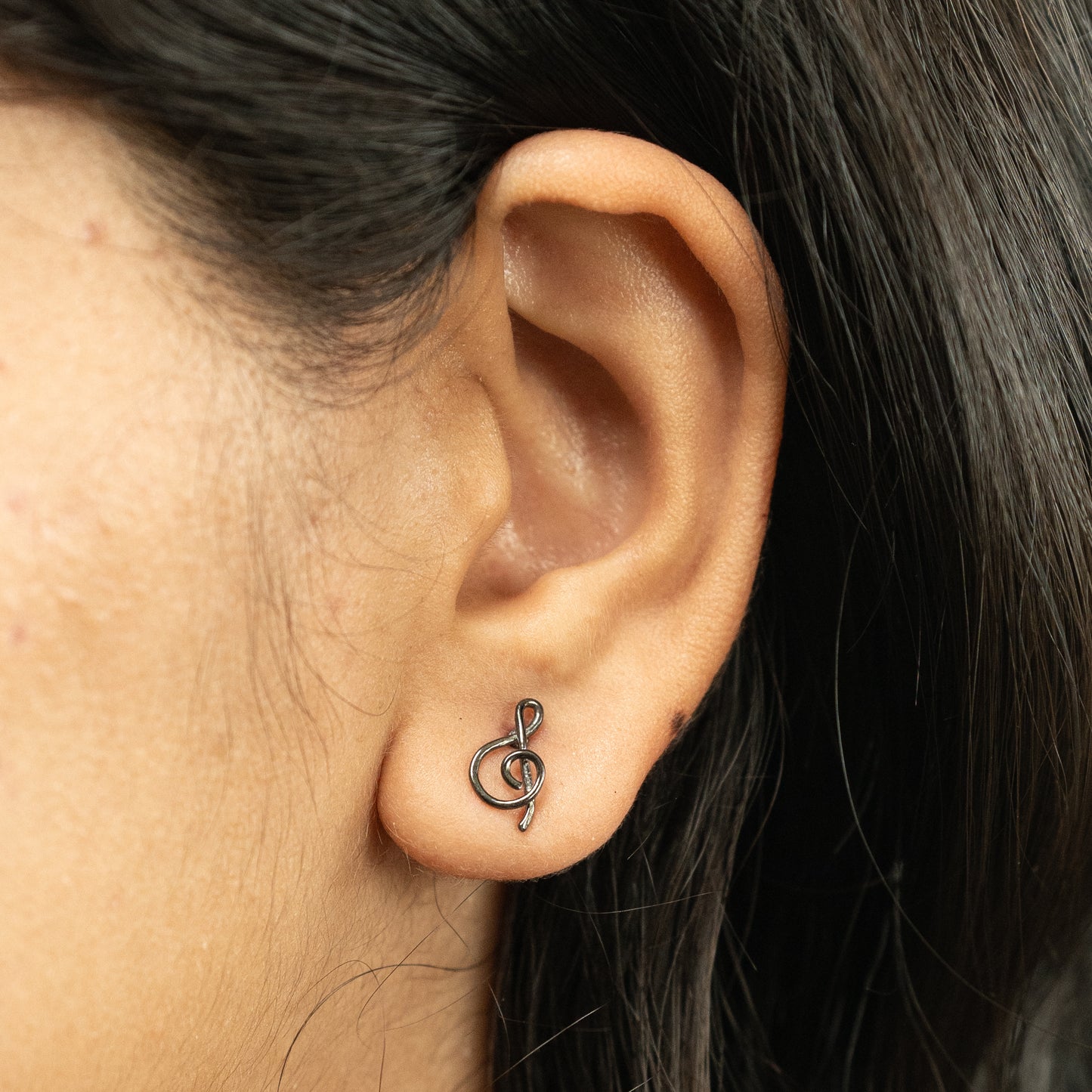 Oxidised G Clef Earrings in 925 Silver