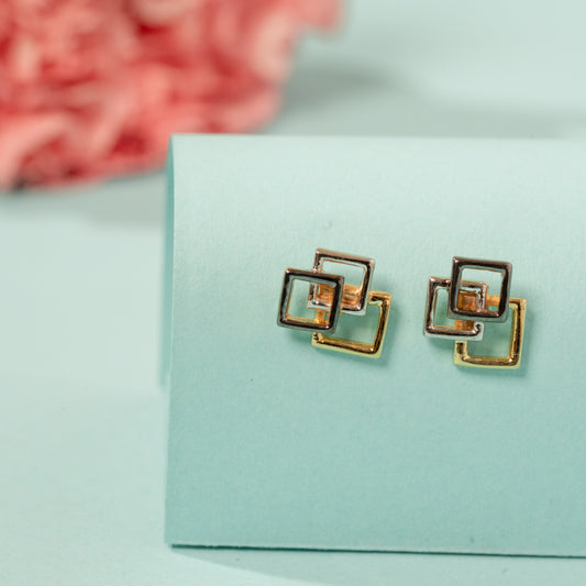 TriTone Squares Earrings in 925 Silver