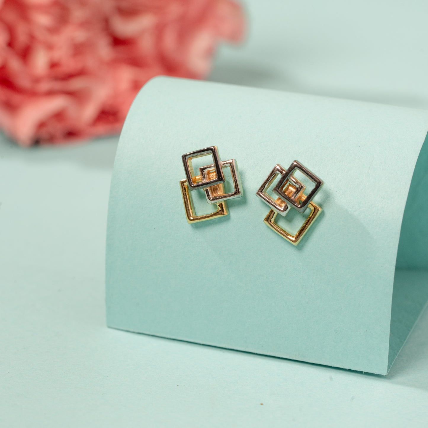 TriTone Squares Earrings in 925 Silver