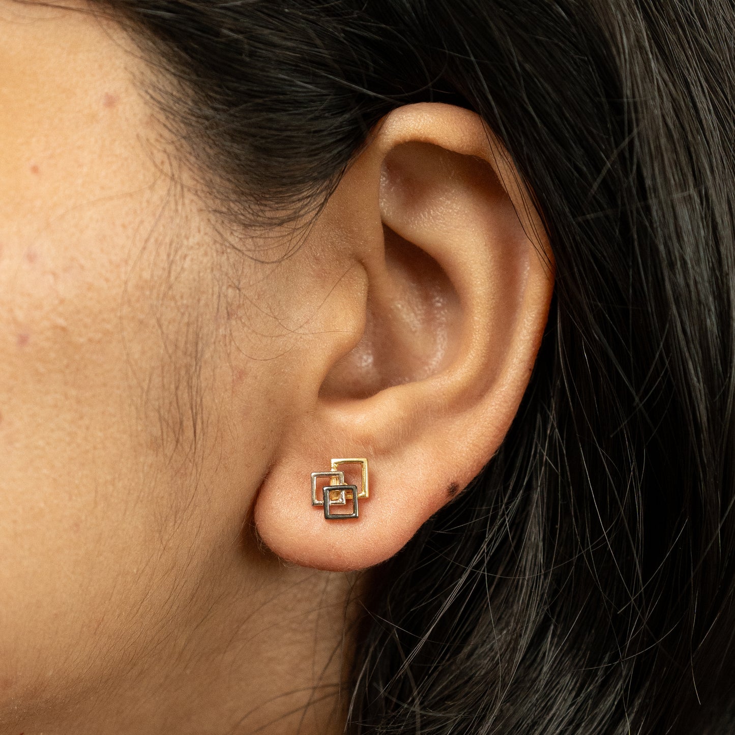 TriTone Squares Earrings in 925 Silver