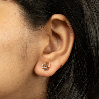 TriTone Squares Earrings in 925 Silver