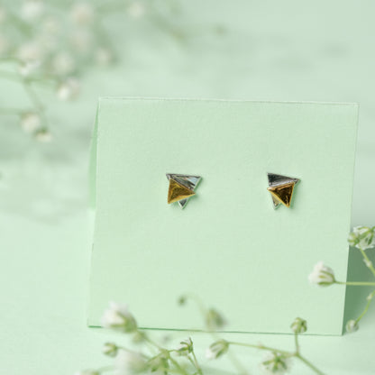 TwinTri Dual Tone Earrings in 925 Silver