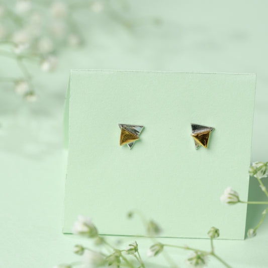 TwinTri Dual Tone Earrings in 925 Silver