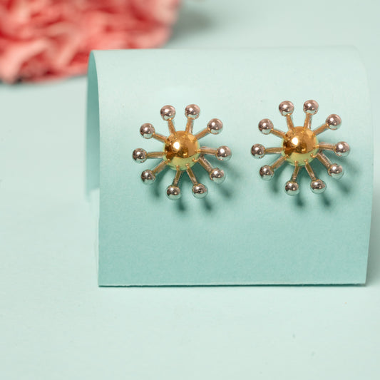 TwoTone Flowery Pearl Earrings in 925 Silver
