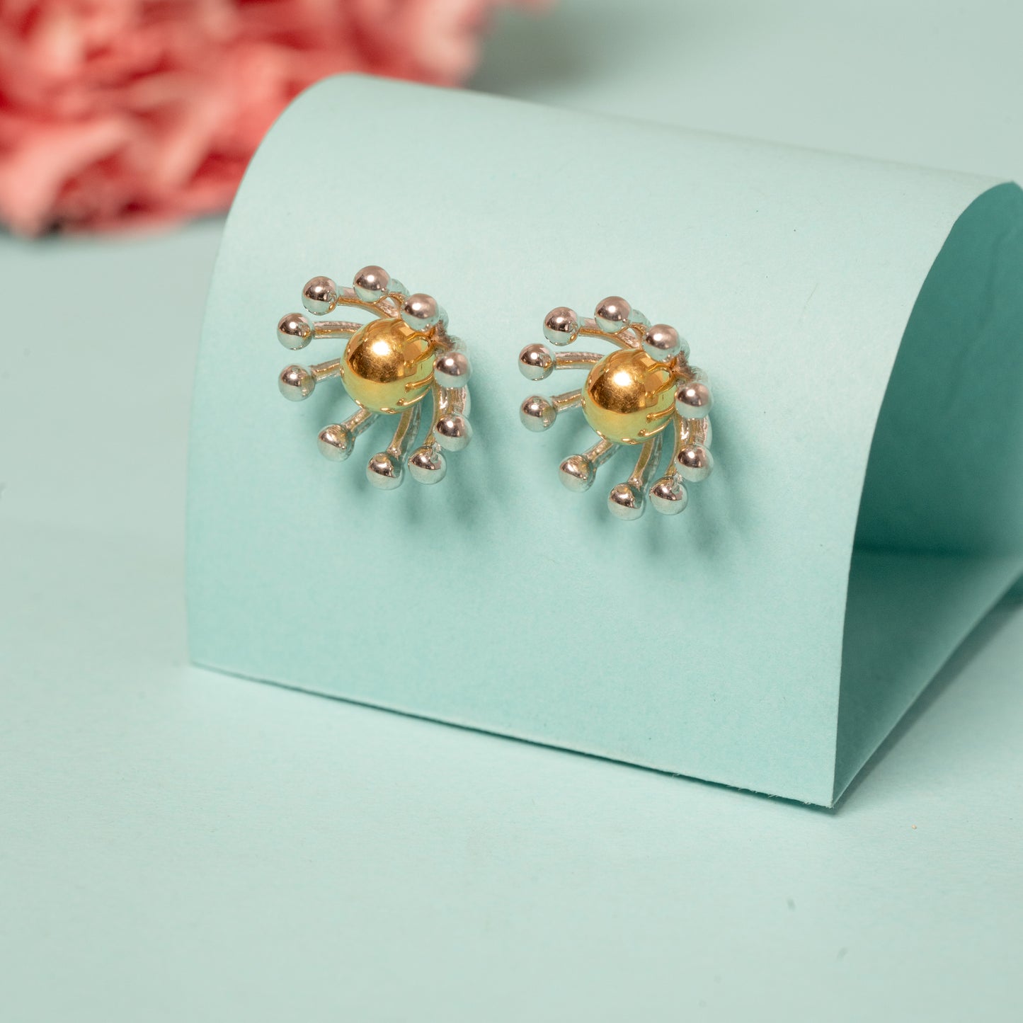 TwoTone Flowery Pearl Earrings in 925 Silver