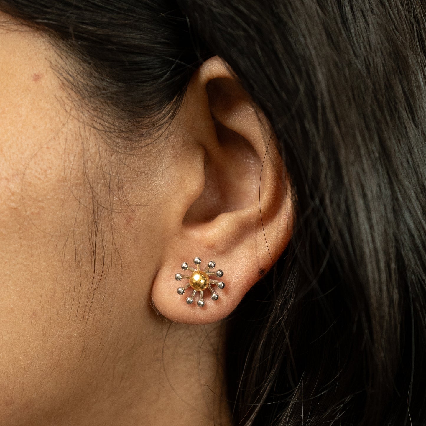 TwoTone Flowery Pearl Earrings in 925 Silver