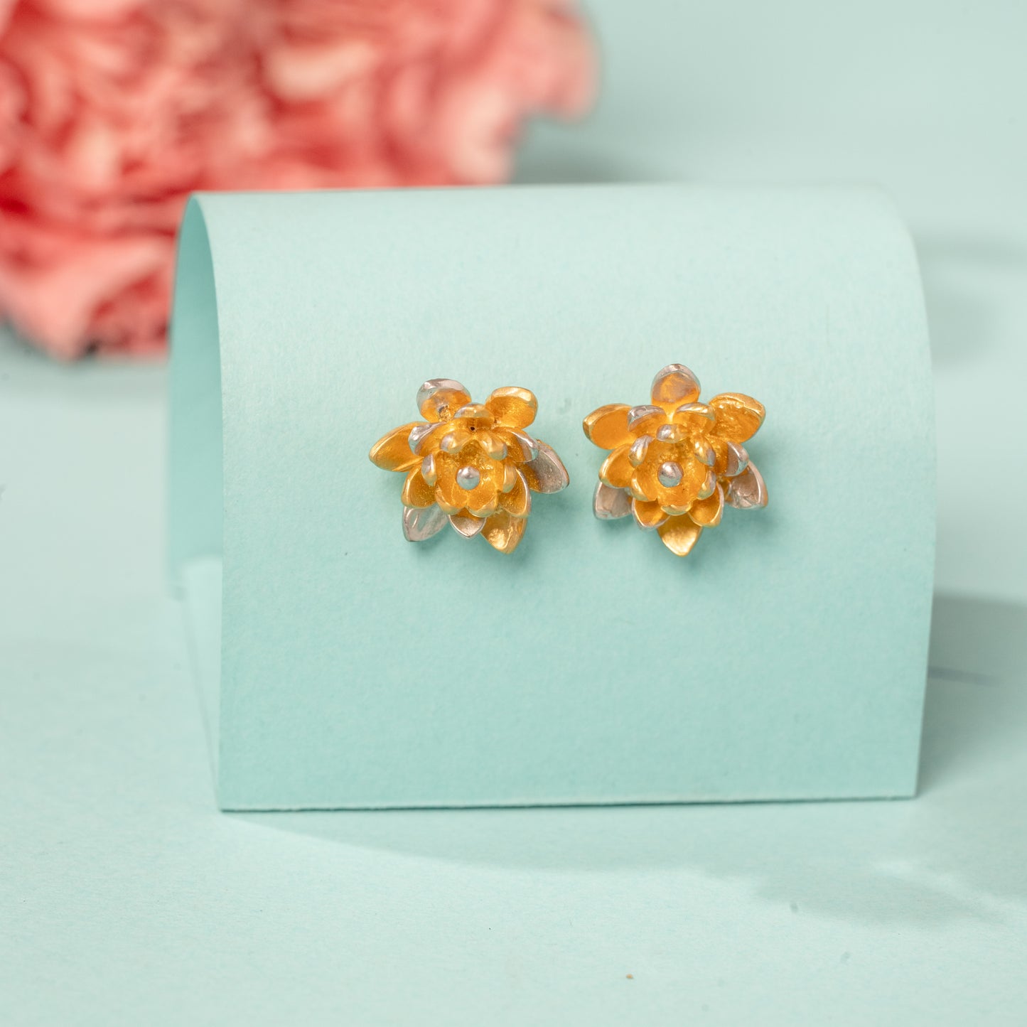 Dual Tone Petal Earrings in 925 Silver