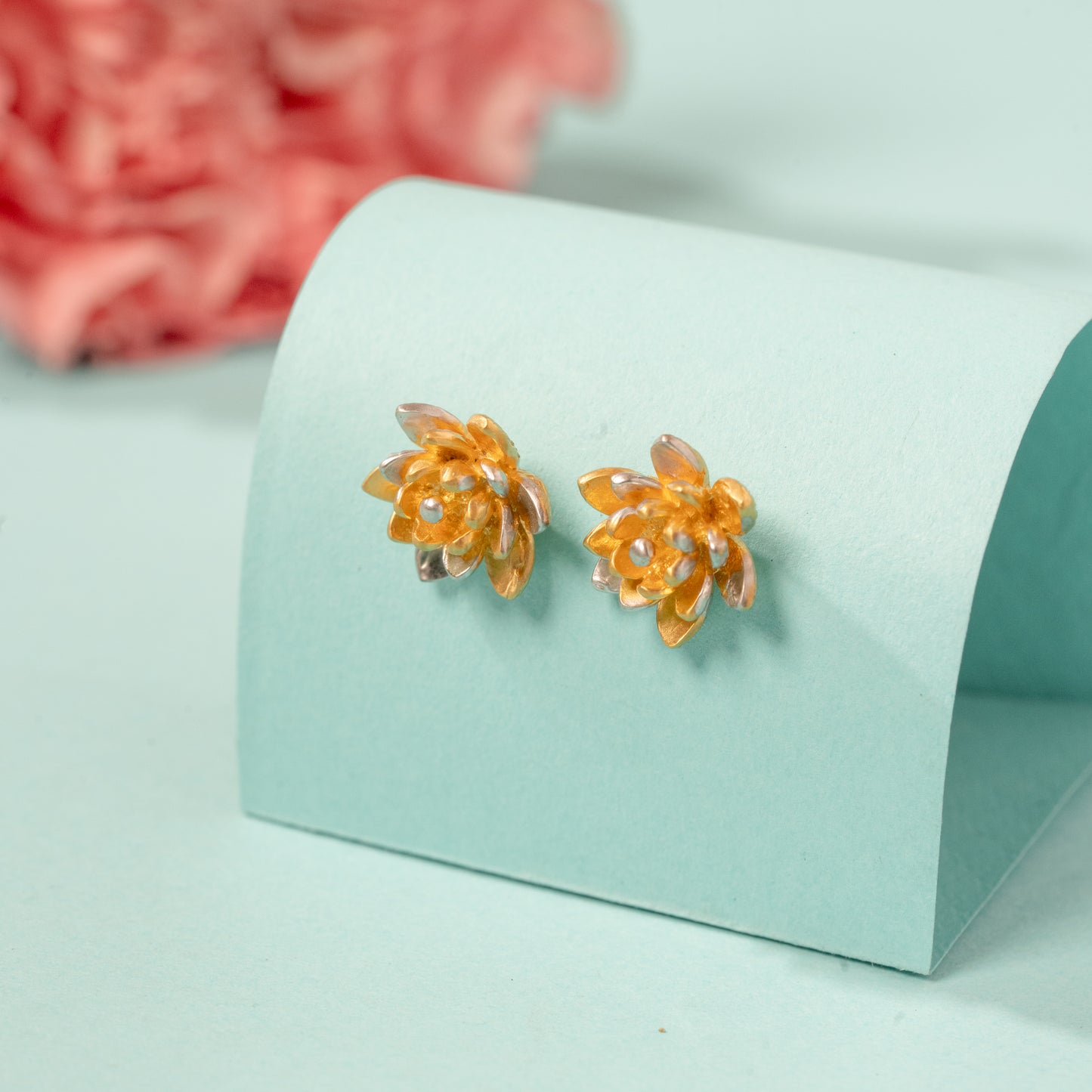 Dual Tone Petal Earrings in 925 Silver