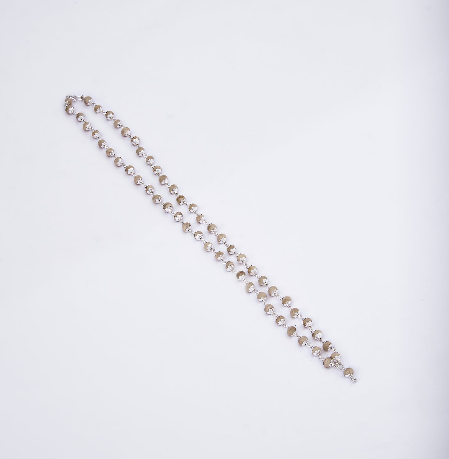 Round Thulasi Beads Mala in 925 Silver